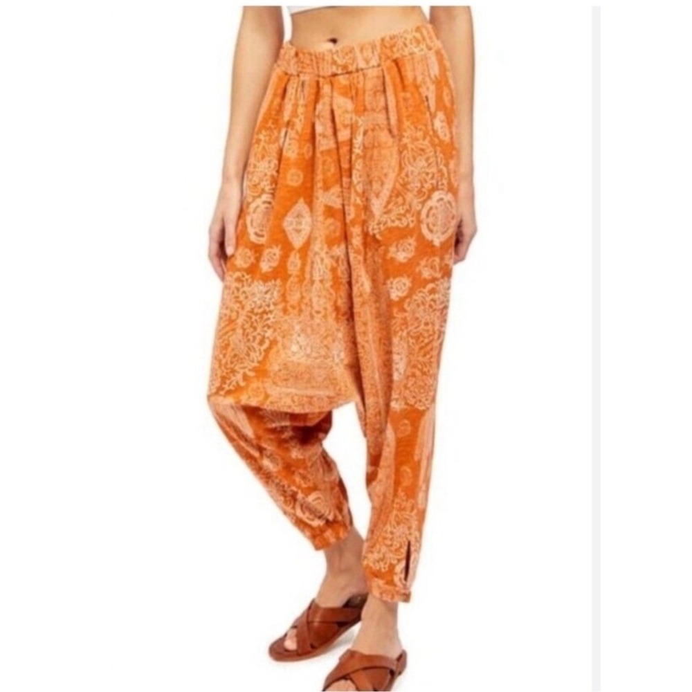 Intimately Free People Orange Paisley Cotton Harem Boho Indie Festival Pants